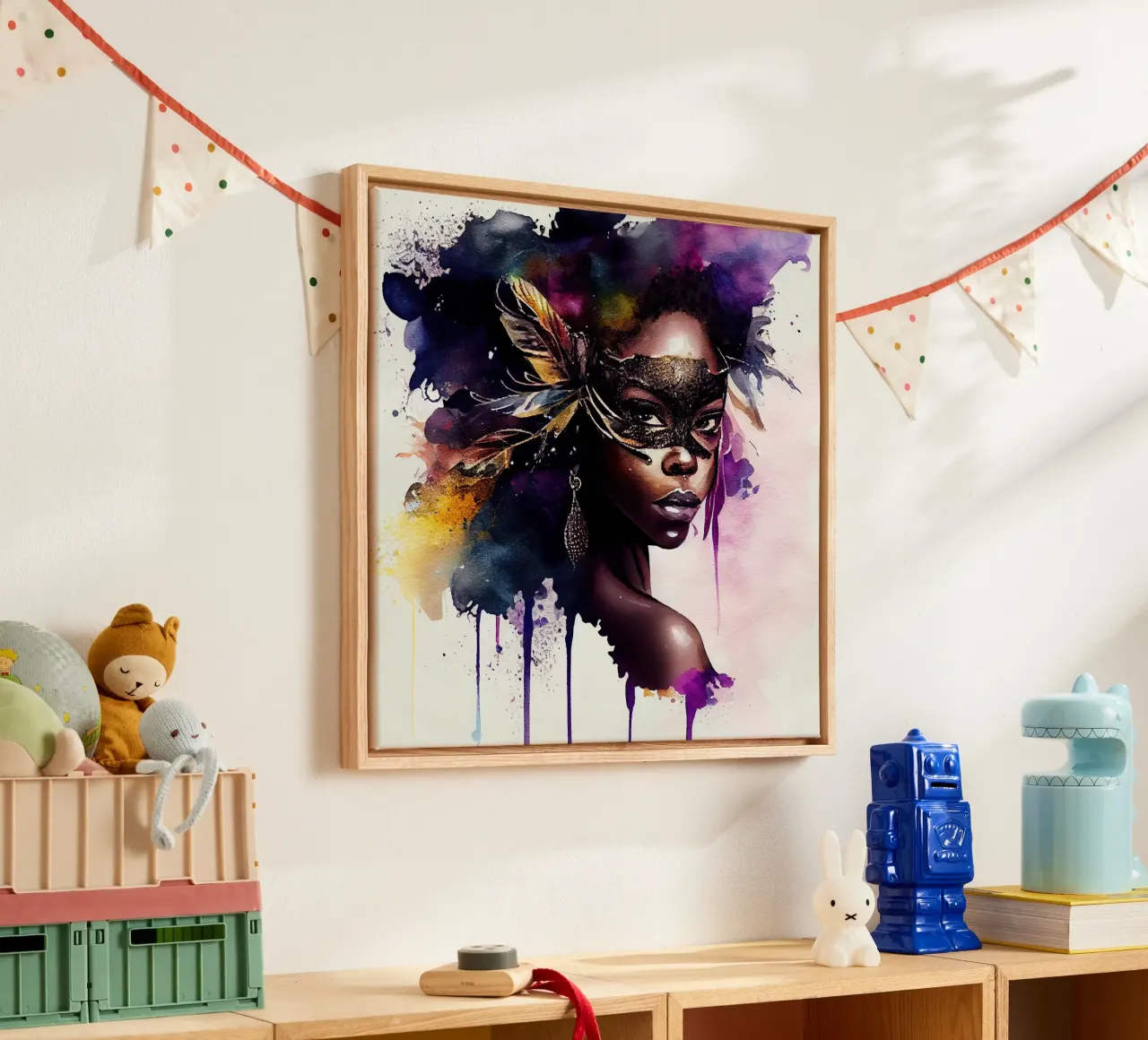 Donna di Carnevale ad acquerello tela da Chromatic Fusion Studio