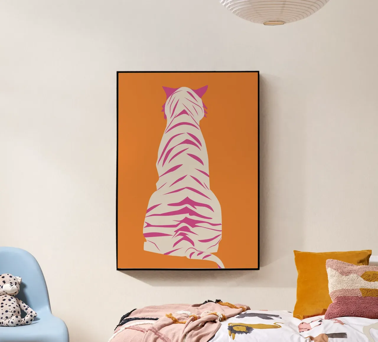 Illustrazione minimalista di una tigre rosa plexiglass da pdigitalprints