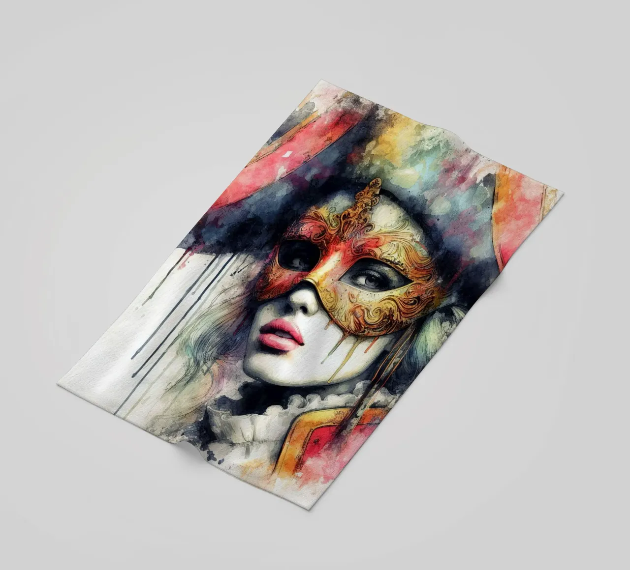 Donna di Carnevale ad acquerello telo mare da Chromatic Fusion Studio