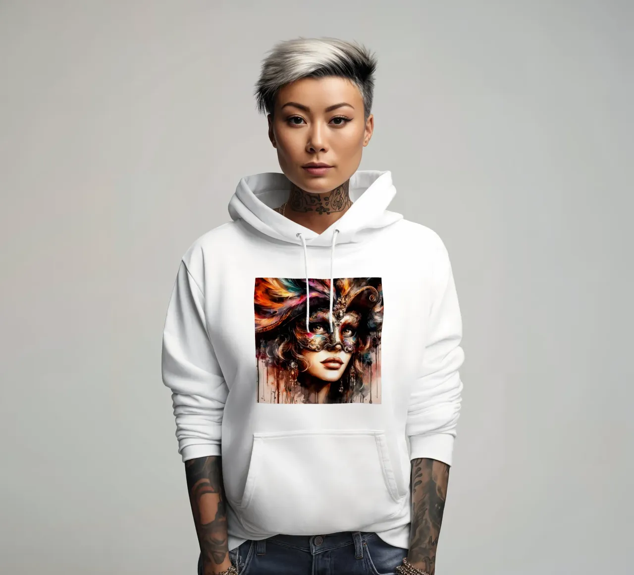 Donna di Carnevale ad acquerello felpa con cappuccio da Chromatic Fusion Studio
