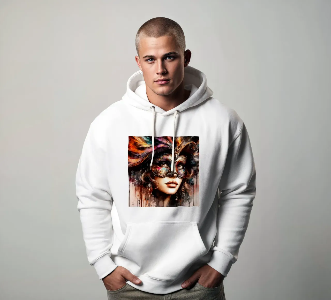 Donna di Carnevale ad acquerello felpa con cappuccio da Chromatic Fusion Studio