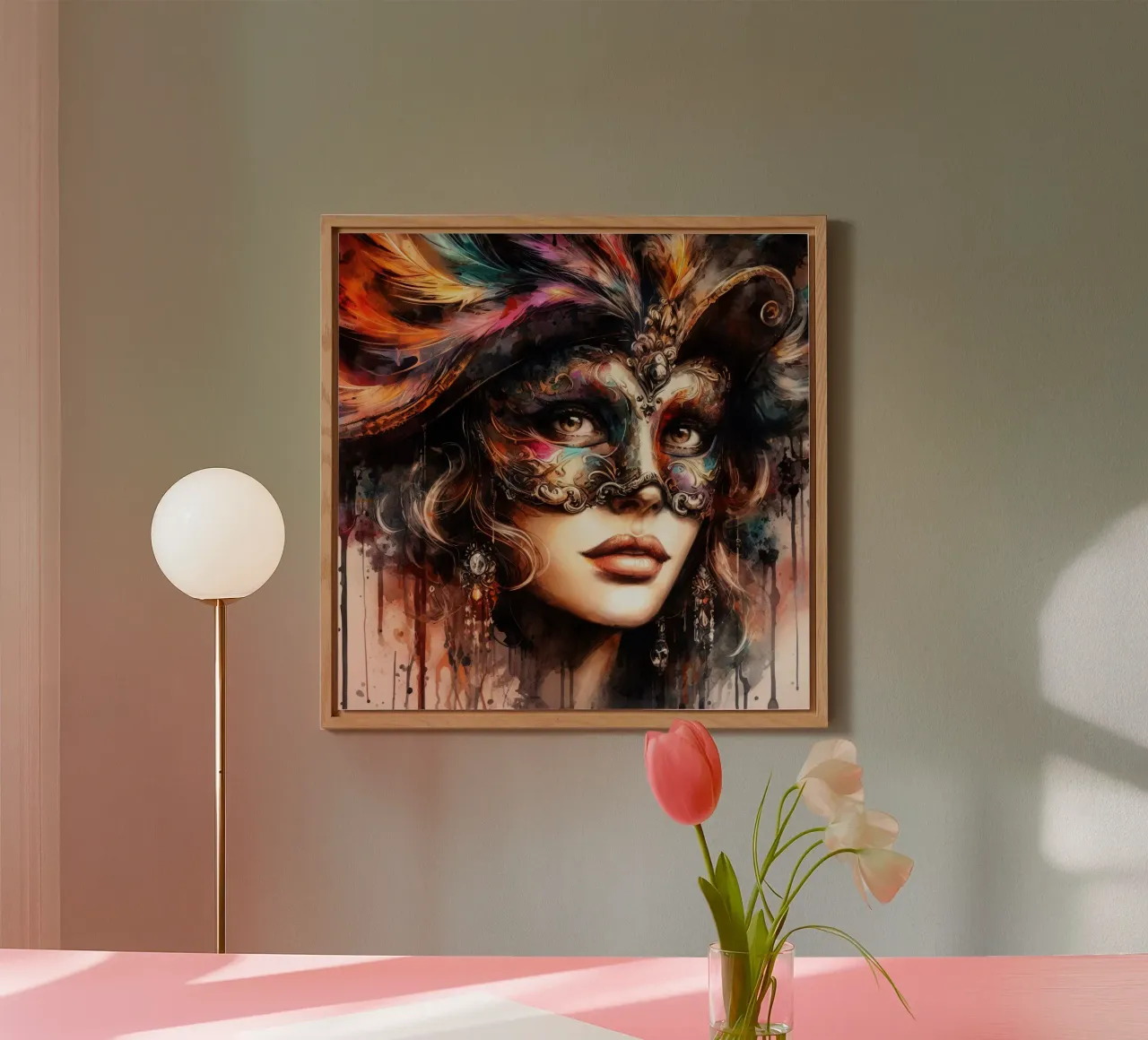 Donna di Carnevale ad acquerello alluminio dibond da Chromatic Fusion Studio