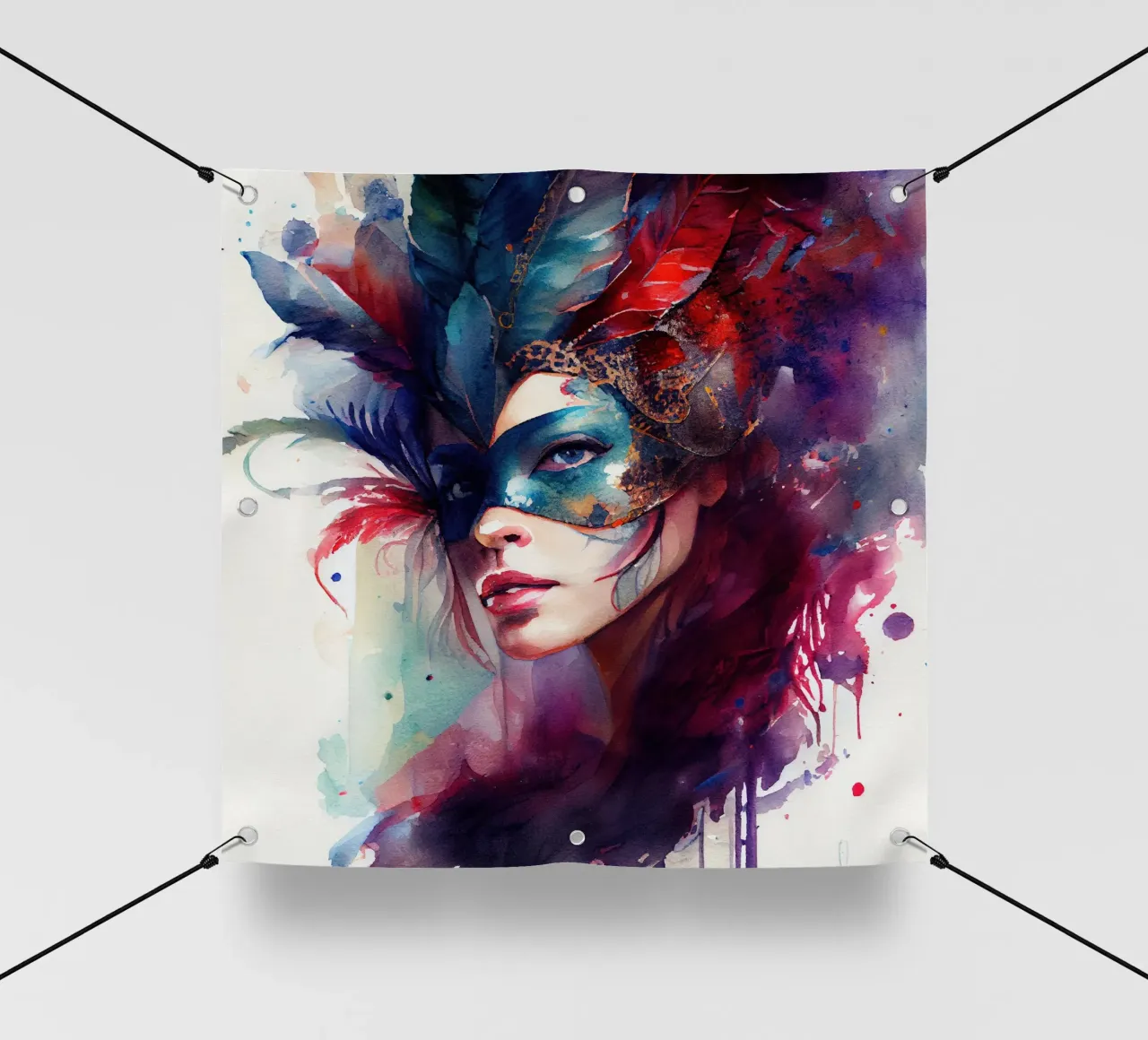 Donna di Carnevale ad acquerello telo in pvc da Chromatic Fusion Studio