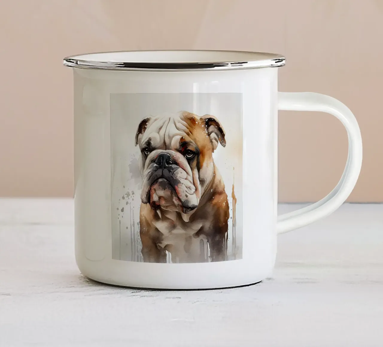 Bulldog inglese ad acquerello tazza in smalto da Chromatic Fusion Studio