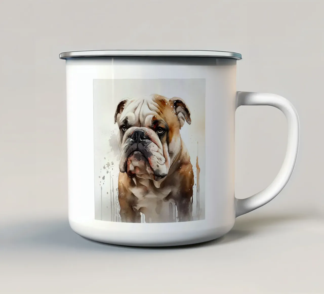 Bulldog inglese ad acquerello tazza in smalto da Chromatic Fusion Studio