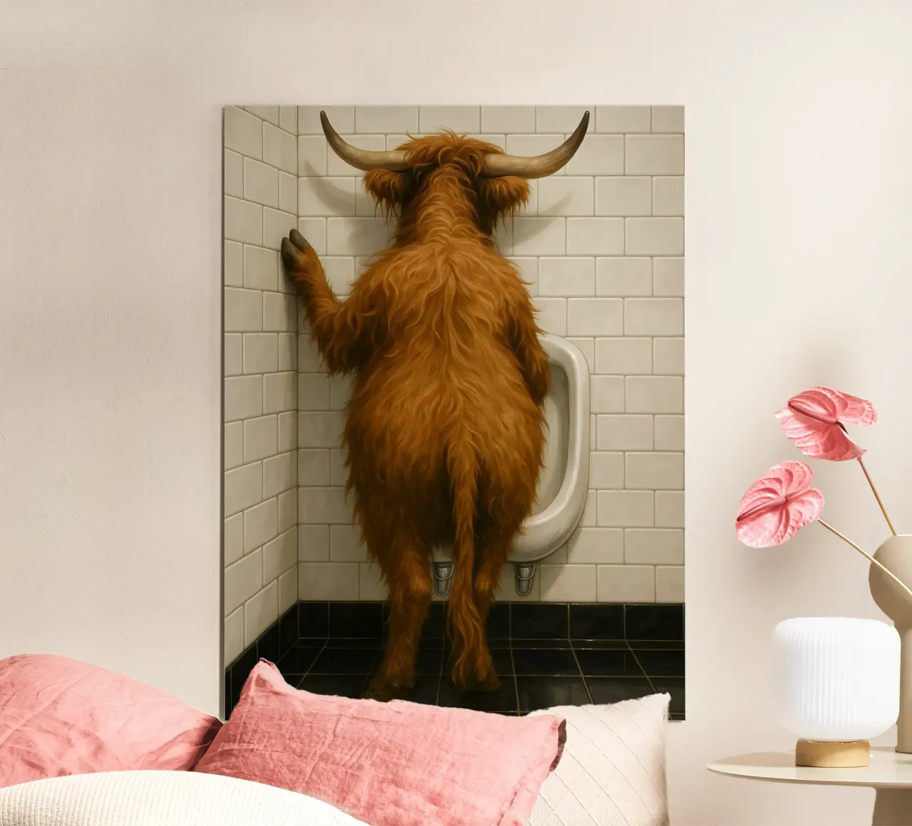 Mucca scozzese delle Highlands Bagno divertente poster con telaio in alluminio da ARTOMATIC