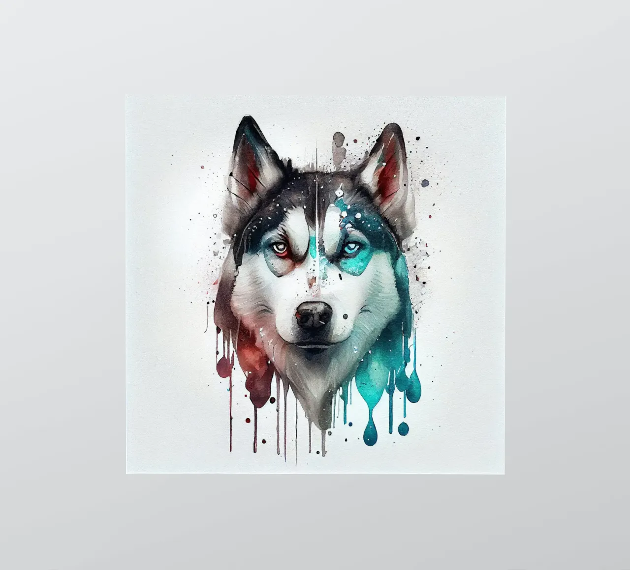 Aquarelle chien Husky Sibérien autocollant de Chromatic Fusion Studio