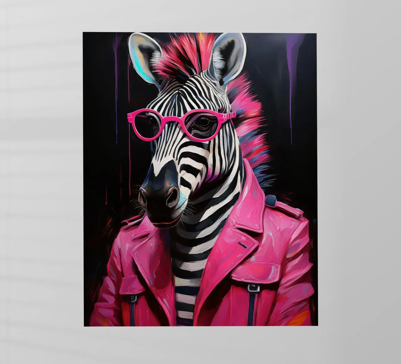 Ritratto popart rosa nero zebra con occhiali da sole pellicola backlit da Take Your Art BV