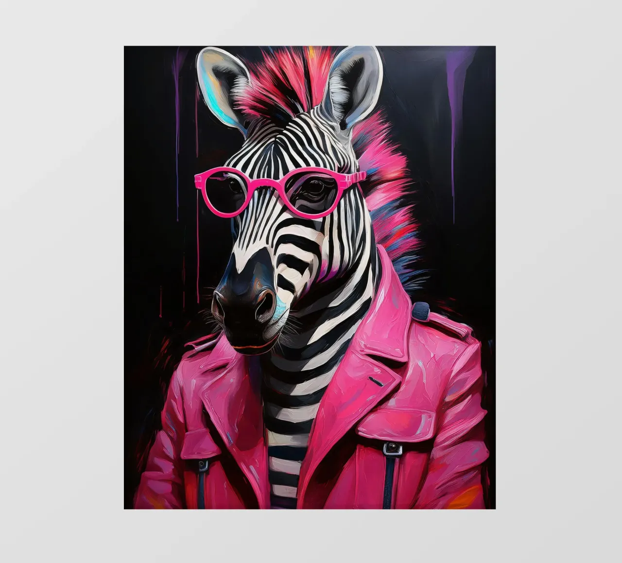 Ritratto popart rosa nero zebra con occhiali da sole pellicola backlit da Take Your Art BV