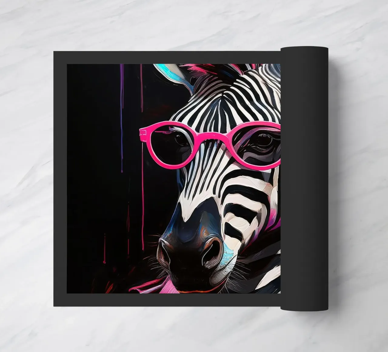 Portrait popart pink black zebra with sunglasses doormat by Take Your Art BV