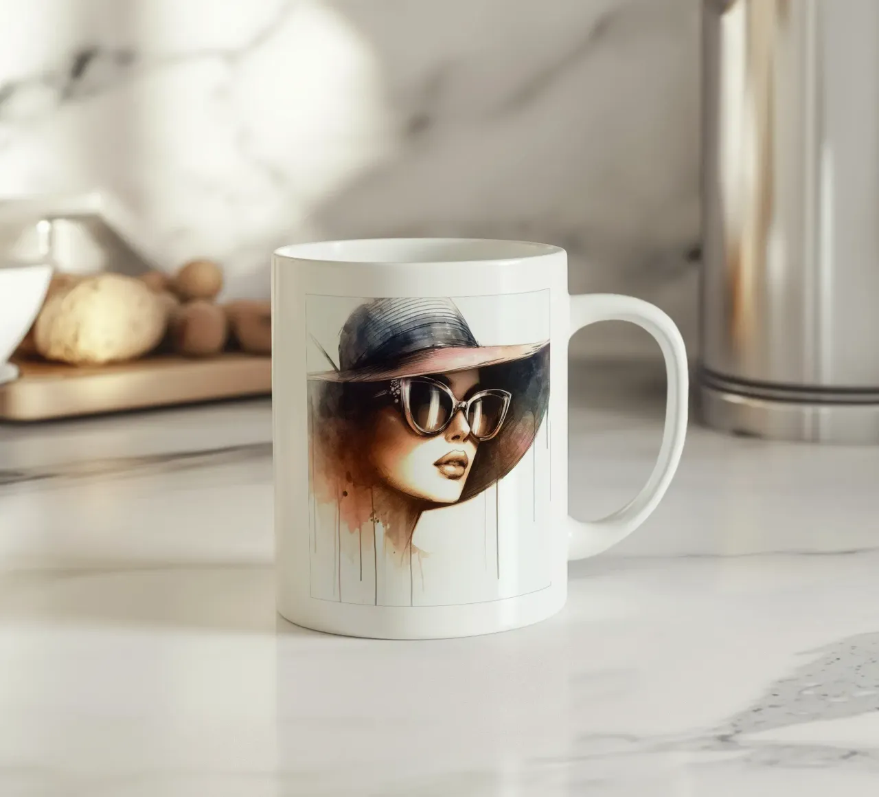Acquerello Donna elegante tazza in ceramica da Chromatic Fusion Studio