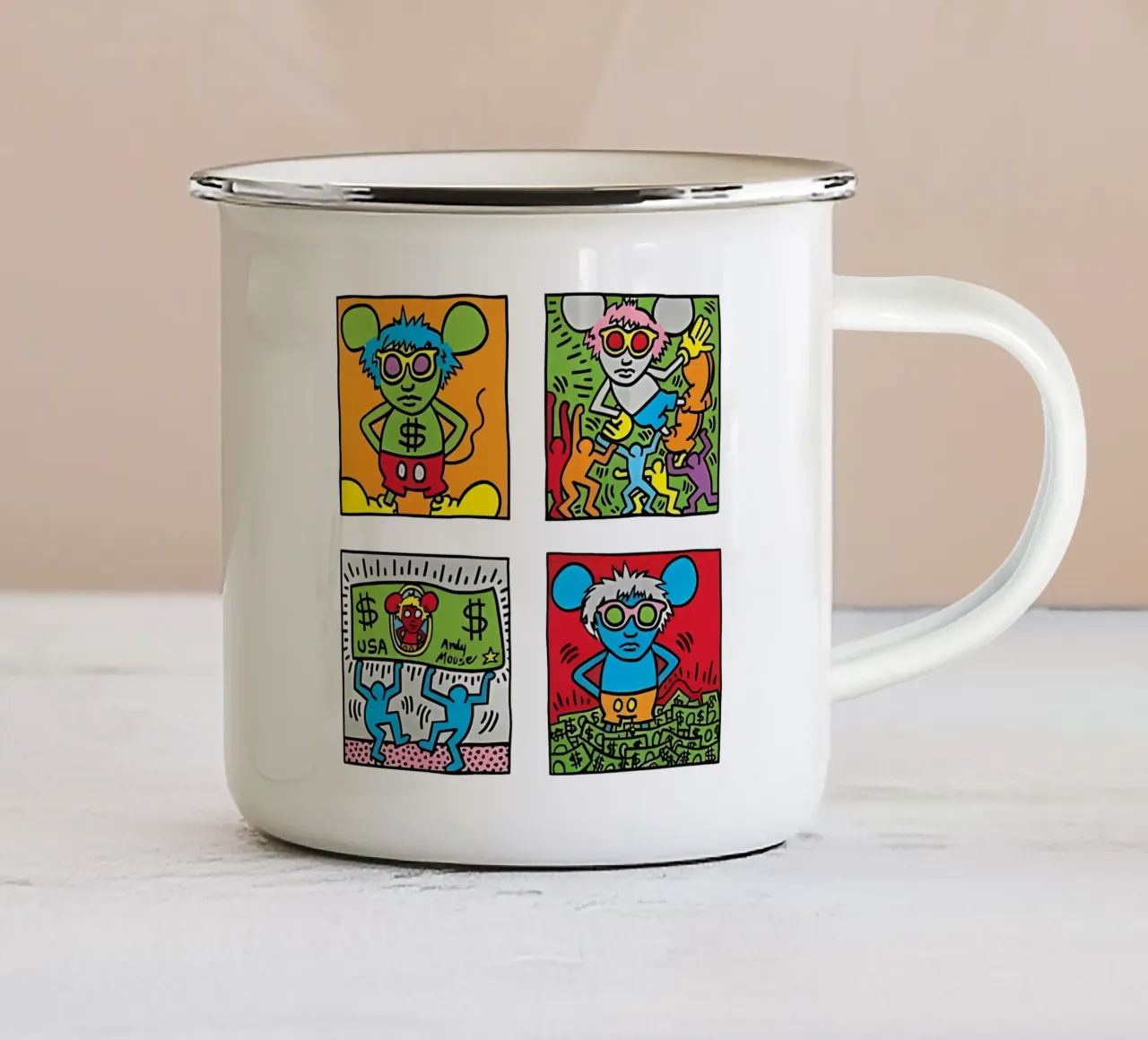 Andy Mouse by Keith Haring enamel mug by tokovictory