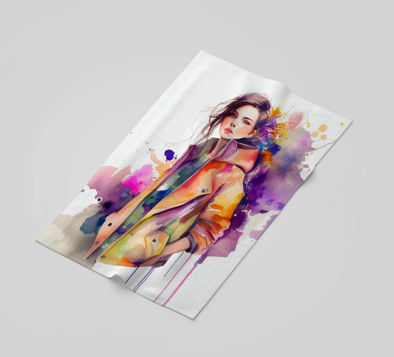 Watercolor Fashion Woman beach towel by Chromatic Fusion Studio