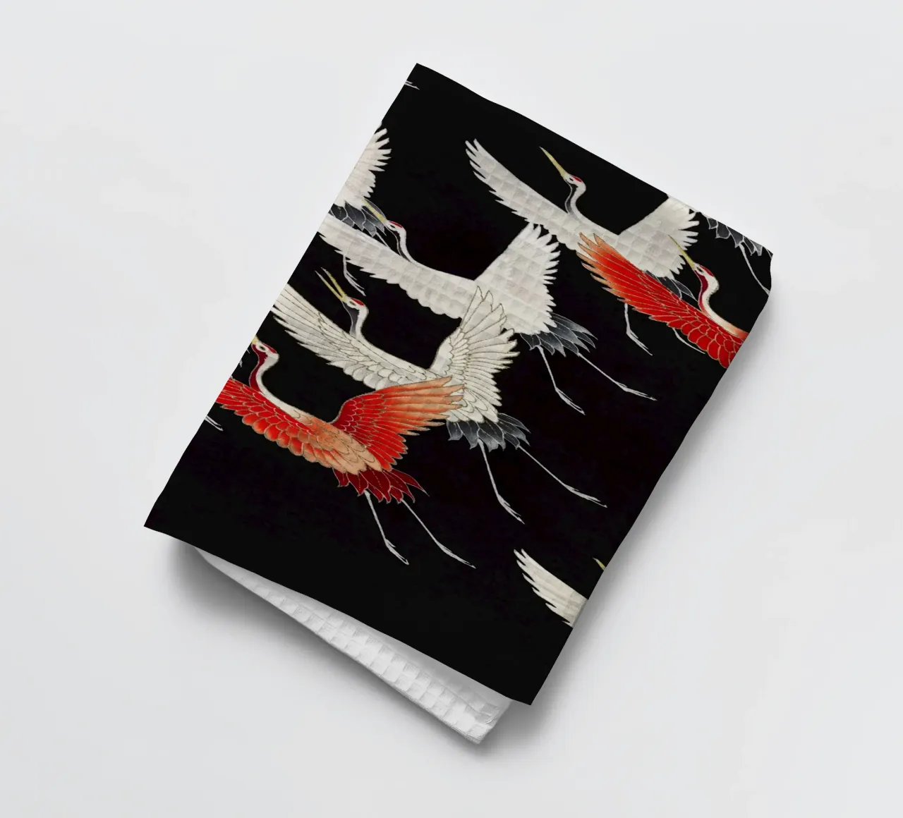 Furisode with a Myriad of Flying Cranes (1910–1920) tea towel by Classic Art Prints