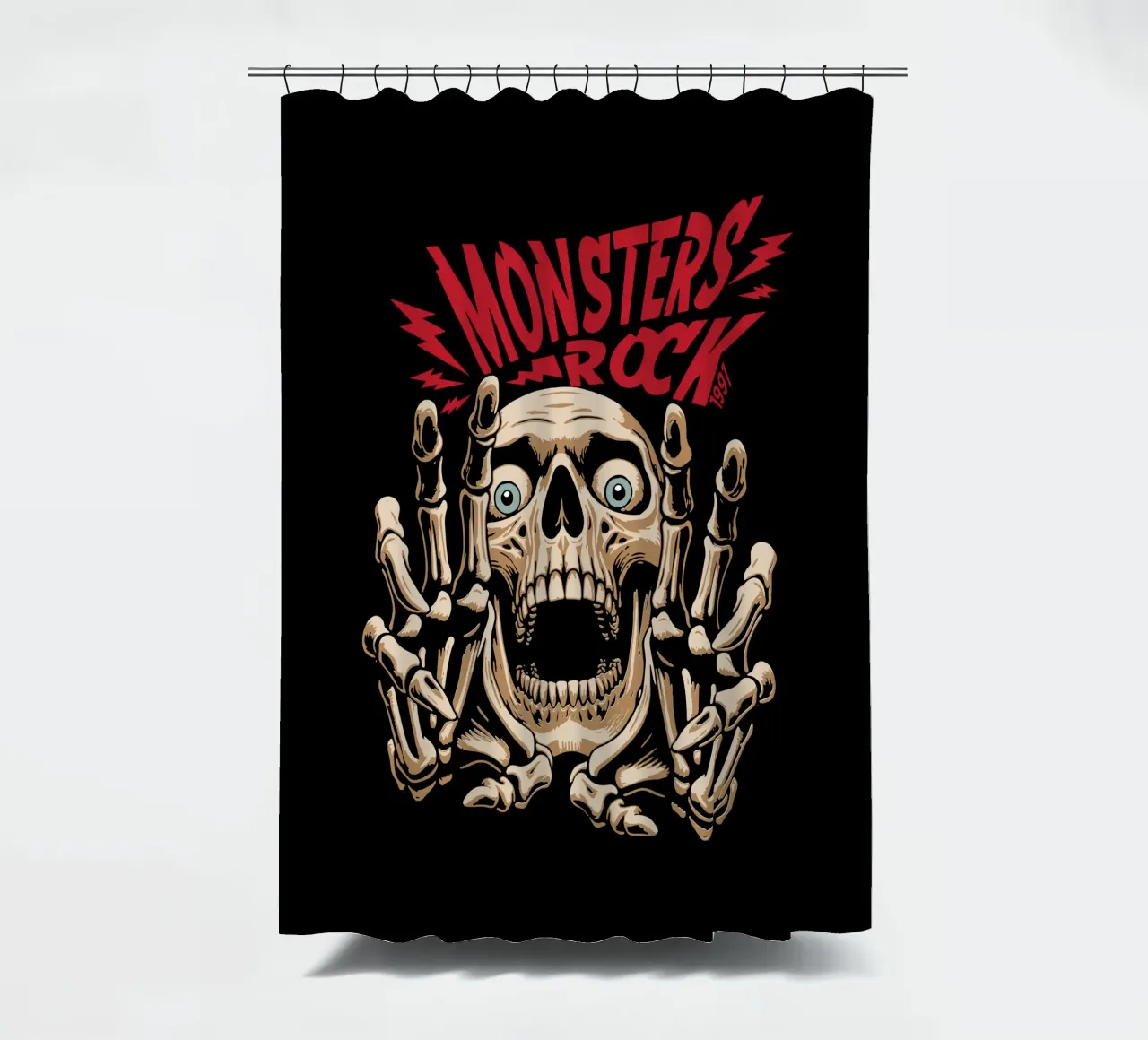 Monsters Rock shower curtain by Gunawan Rb