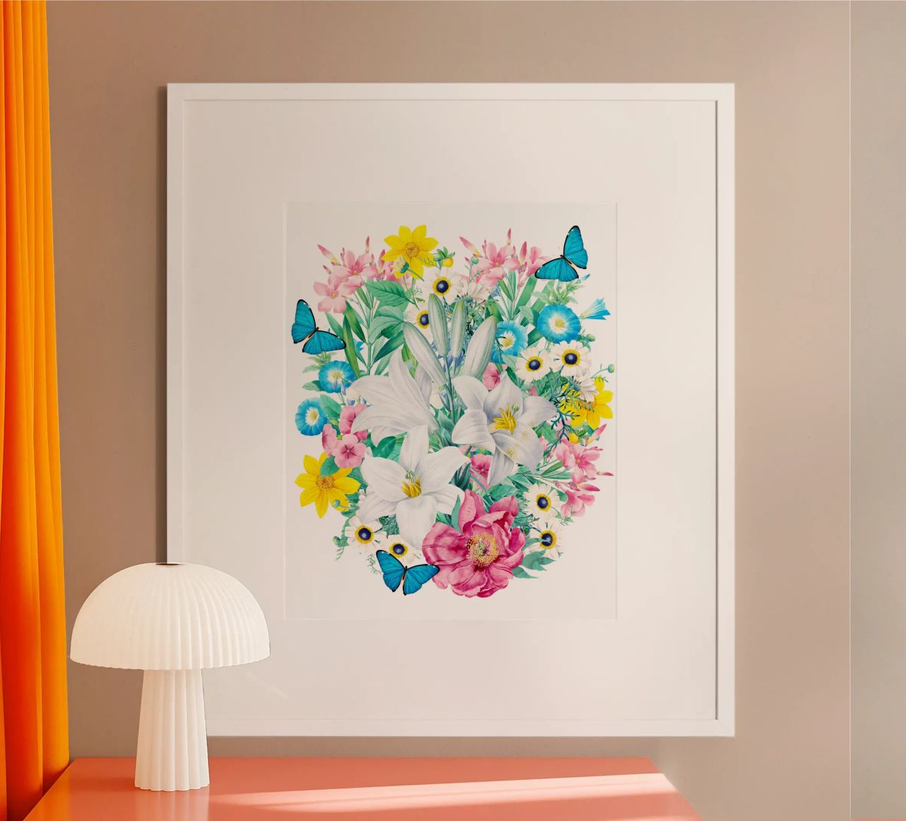 Butterflies and Lilies Flowers Vintage Botanical Collage poster by Mostly Pink