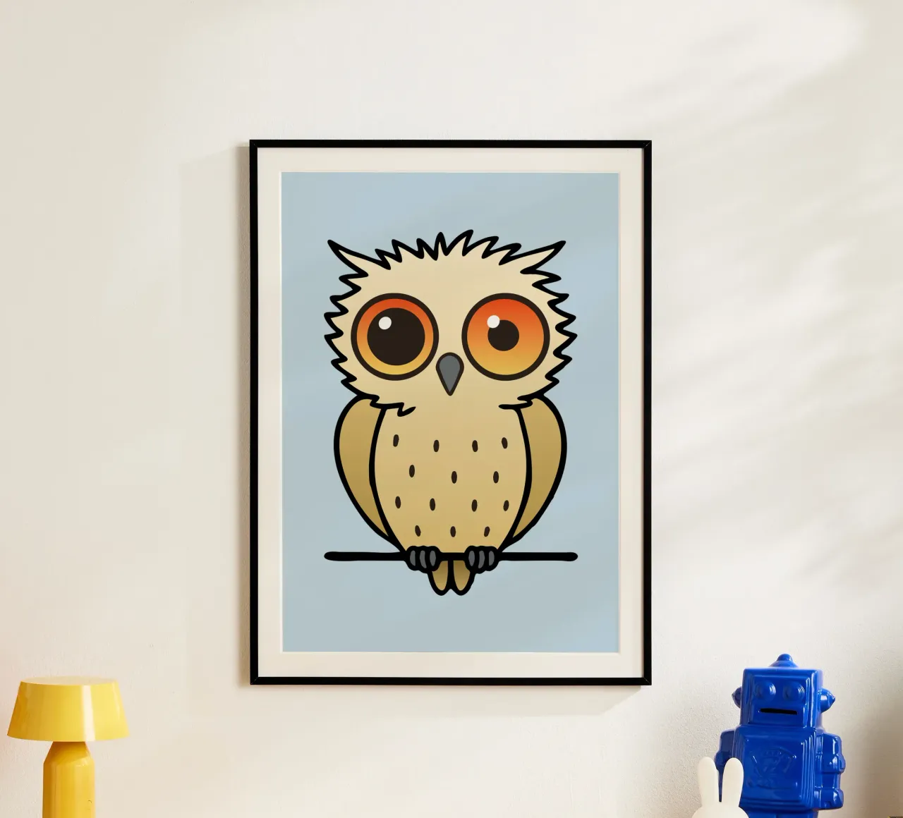 Illustrazione di un gufo molto carino poster con telaio in legno da BwiseLizzy