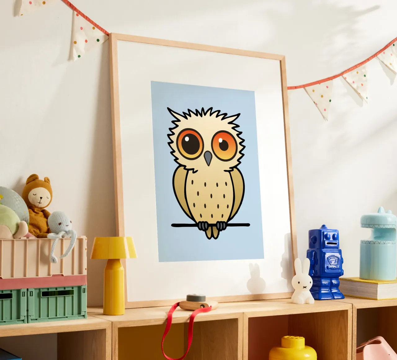 Illustrazione di un gufo molto carino poster con telaio in legno da BwiseLizzy