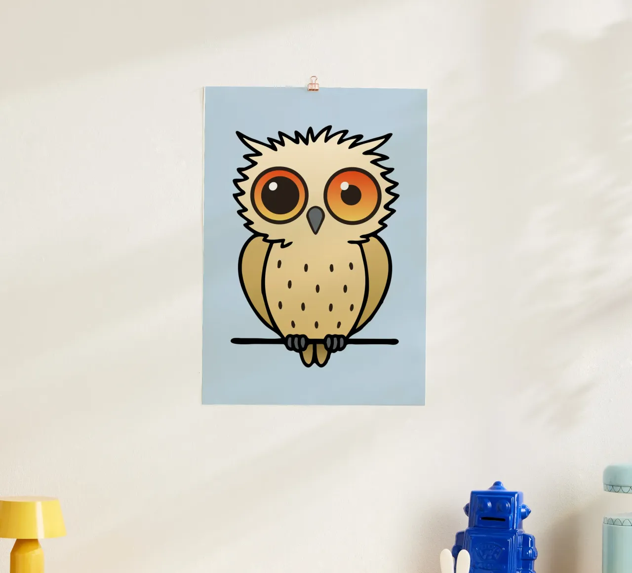 Illustrazione di un gufo molto carino poster con telaio in legno da BwiseLizzy