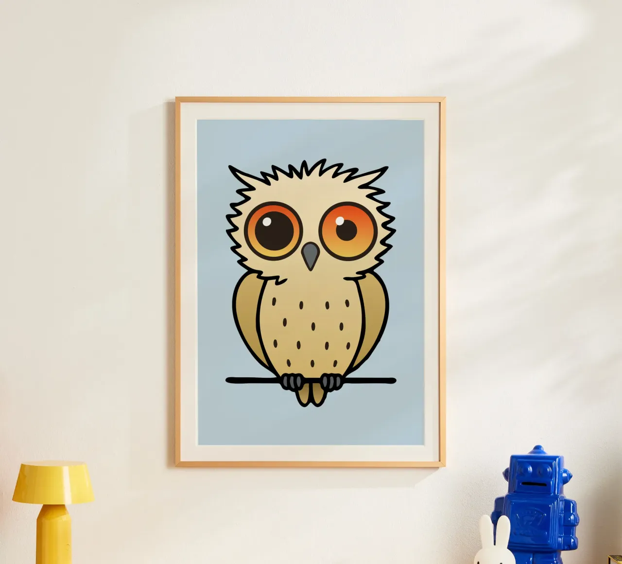 Illustrazione di un gufo molto carino poster con telaio in legno da BwiseLizzy