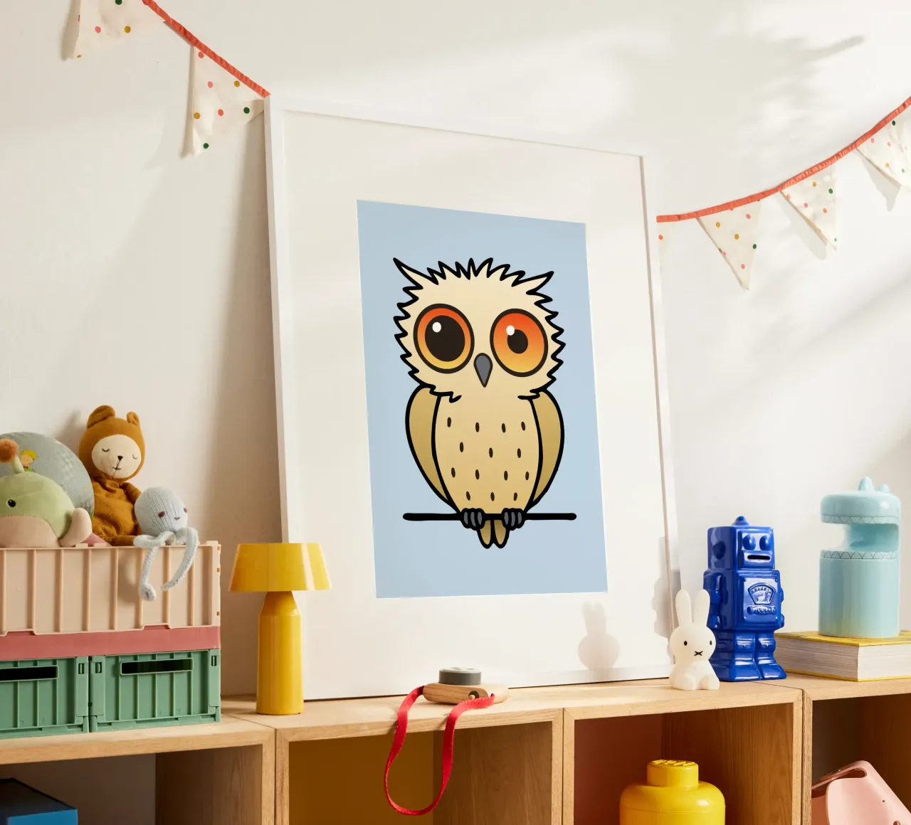 Illustrazione di un gufo molto carino poster con telaio in legno da BwiseLizzy