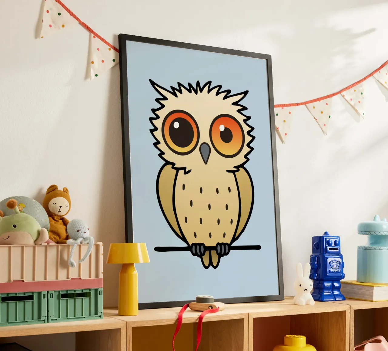 Illustrazione di un gufo molto carino poster con telaio in legno da BwiseLizzy