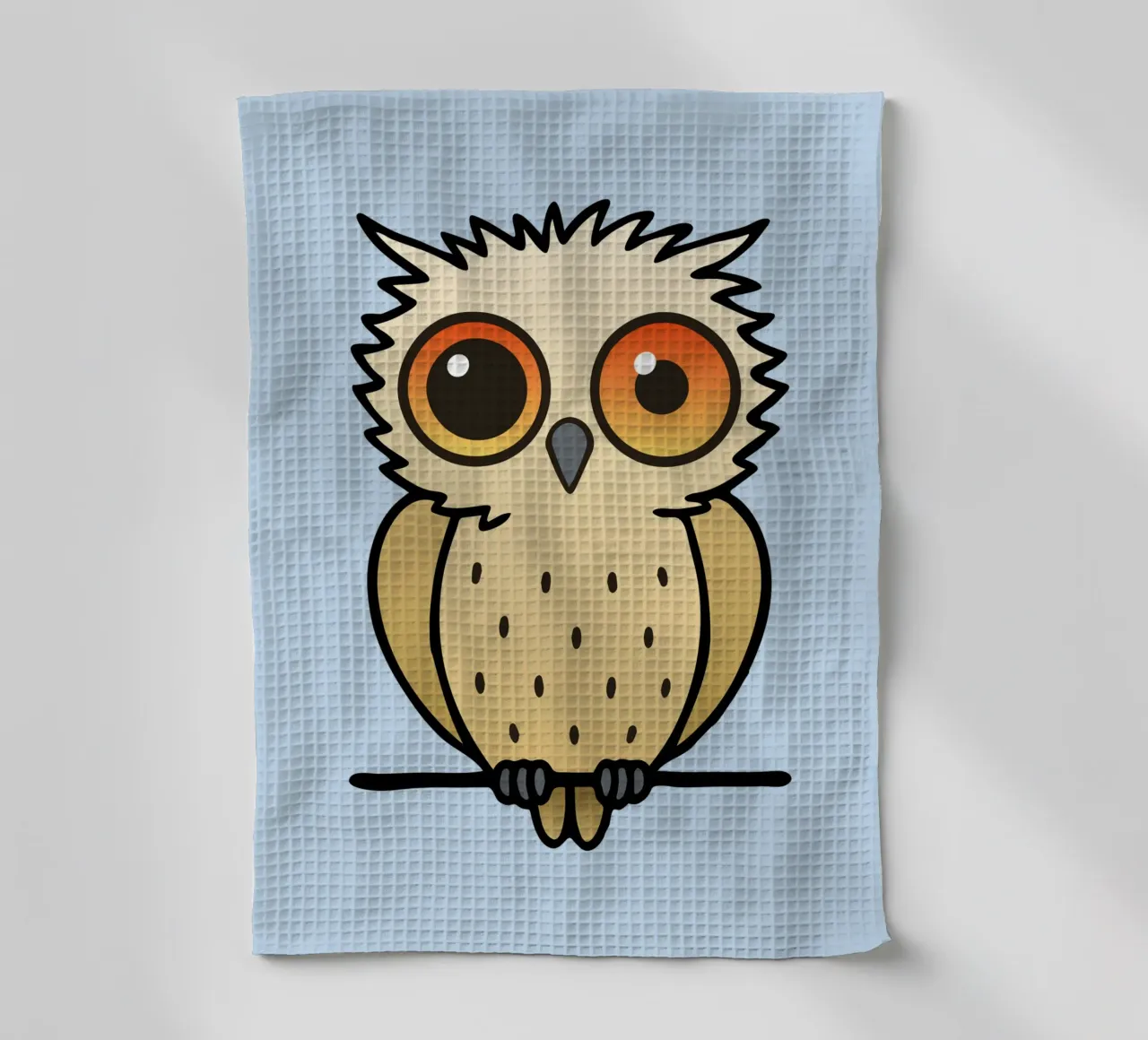 An illustration of a very cute owl tea towel by BwiseLizzy
