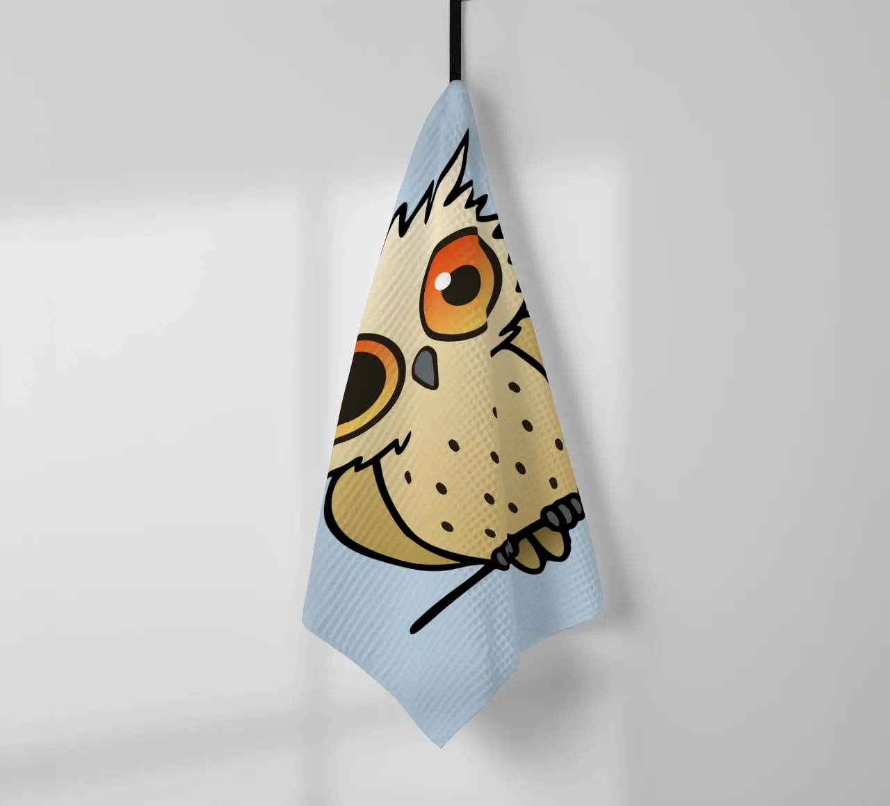 An illustration of a very cute owl tea towel by BwiseLizzy