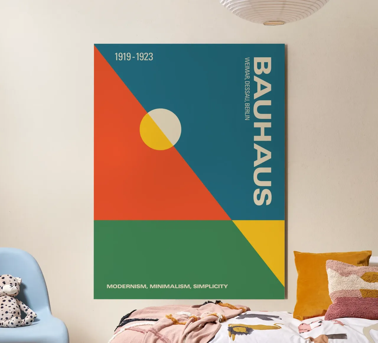 Bauhaus Geometrischer Kunstdruck Bunte Moderne Poster Alu-Dibond von THE MOTIVATED TYPE