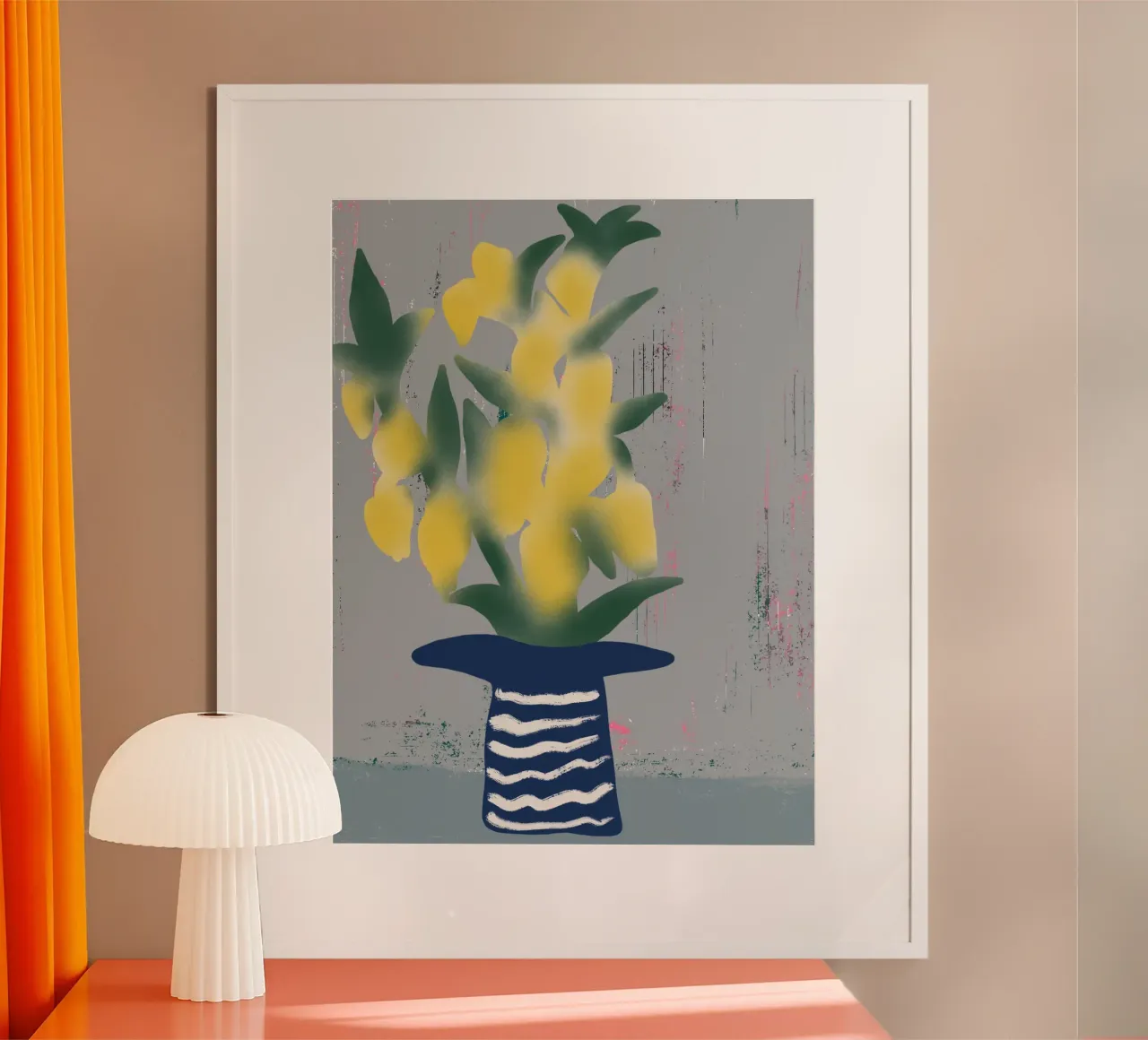Natura morta di fiori giallo limone poster con telaio in alluminio da Little Dean