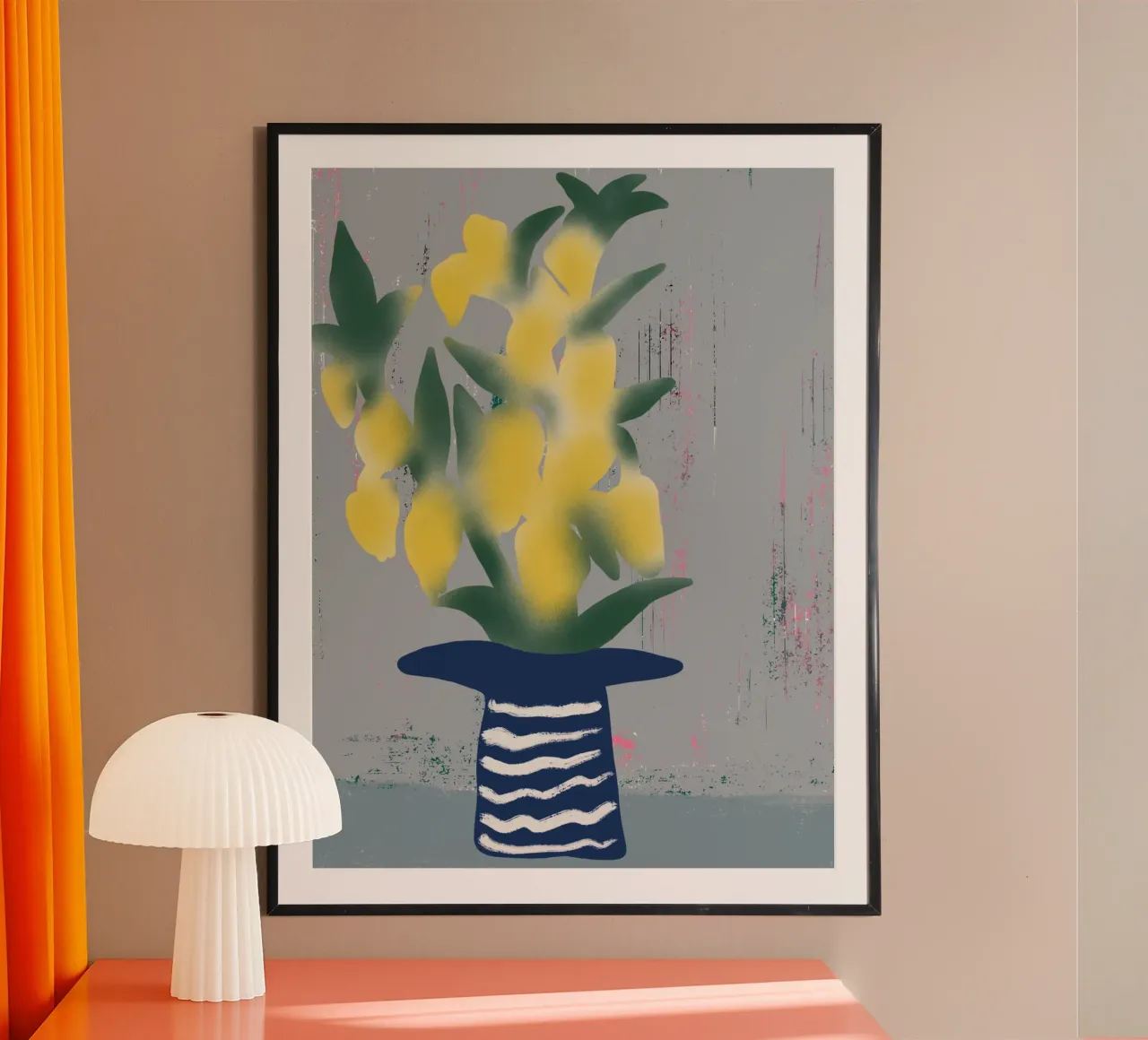 Natura morta di fiori giallo limone poster con telaio in alluminio da Little Dean