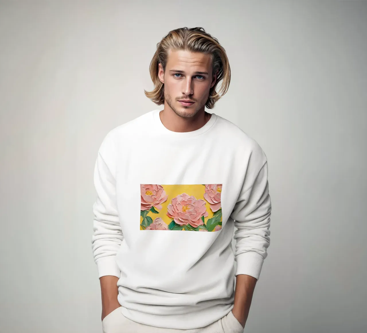 Impasto Pink Peony Blooms - Textured Acrylic Floral Art sweatshirt by ClubArt