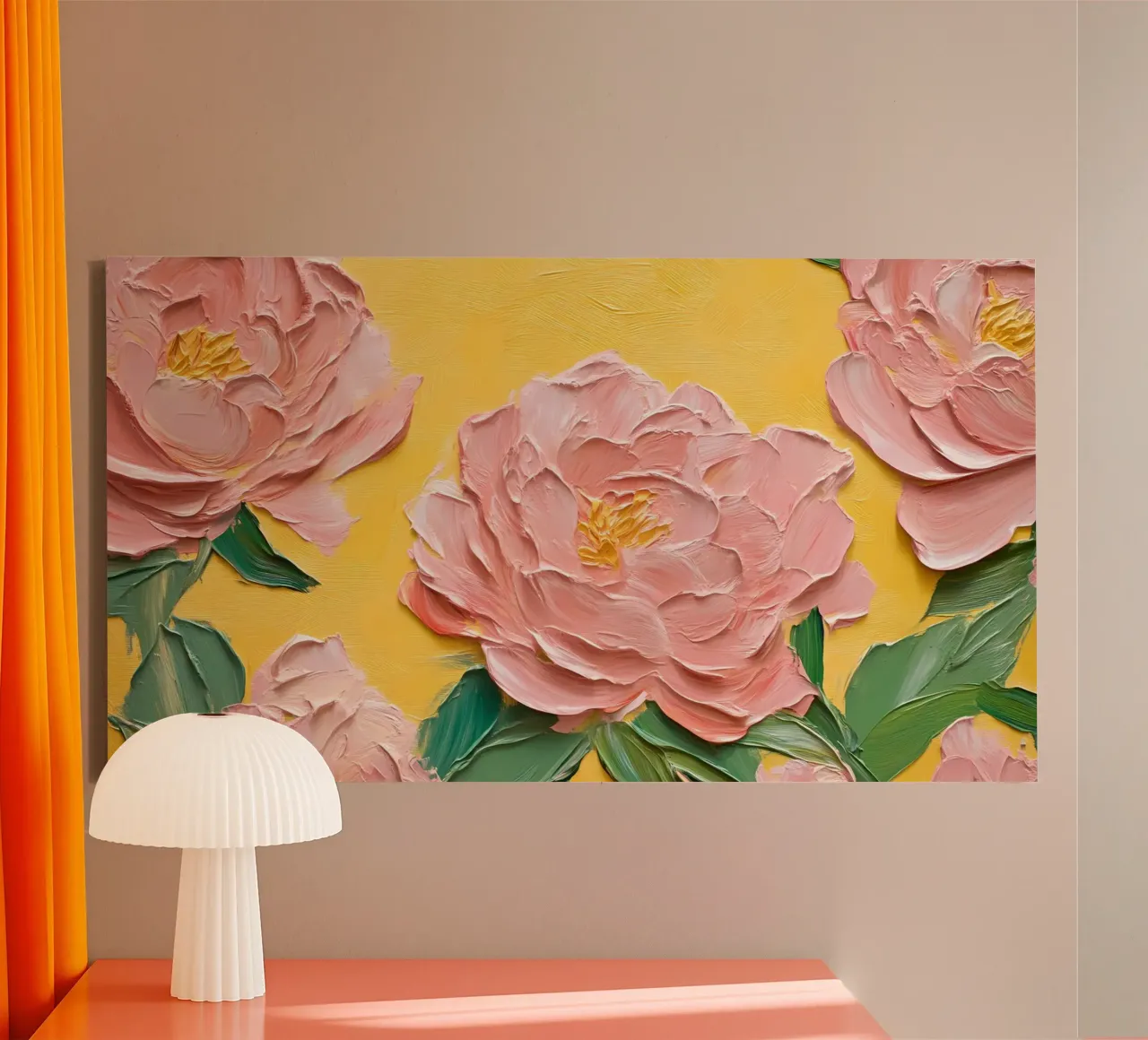 Impasto Roze Pioenbloemen - getextureerde Acryl Bloemsierkunst canvas met Baklijst van ClubArt