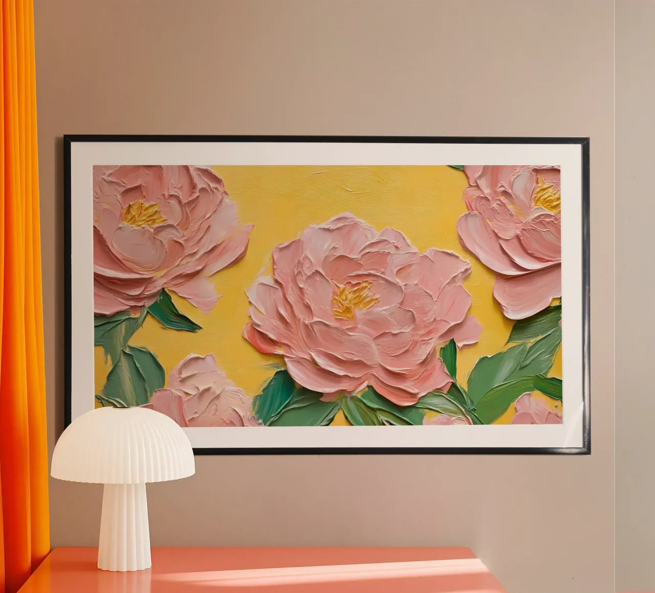 Impasto Roze Pioenbloemen - getextureerde Acryl Bloemsierkunst poster van ClubArt