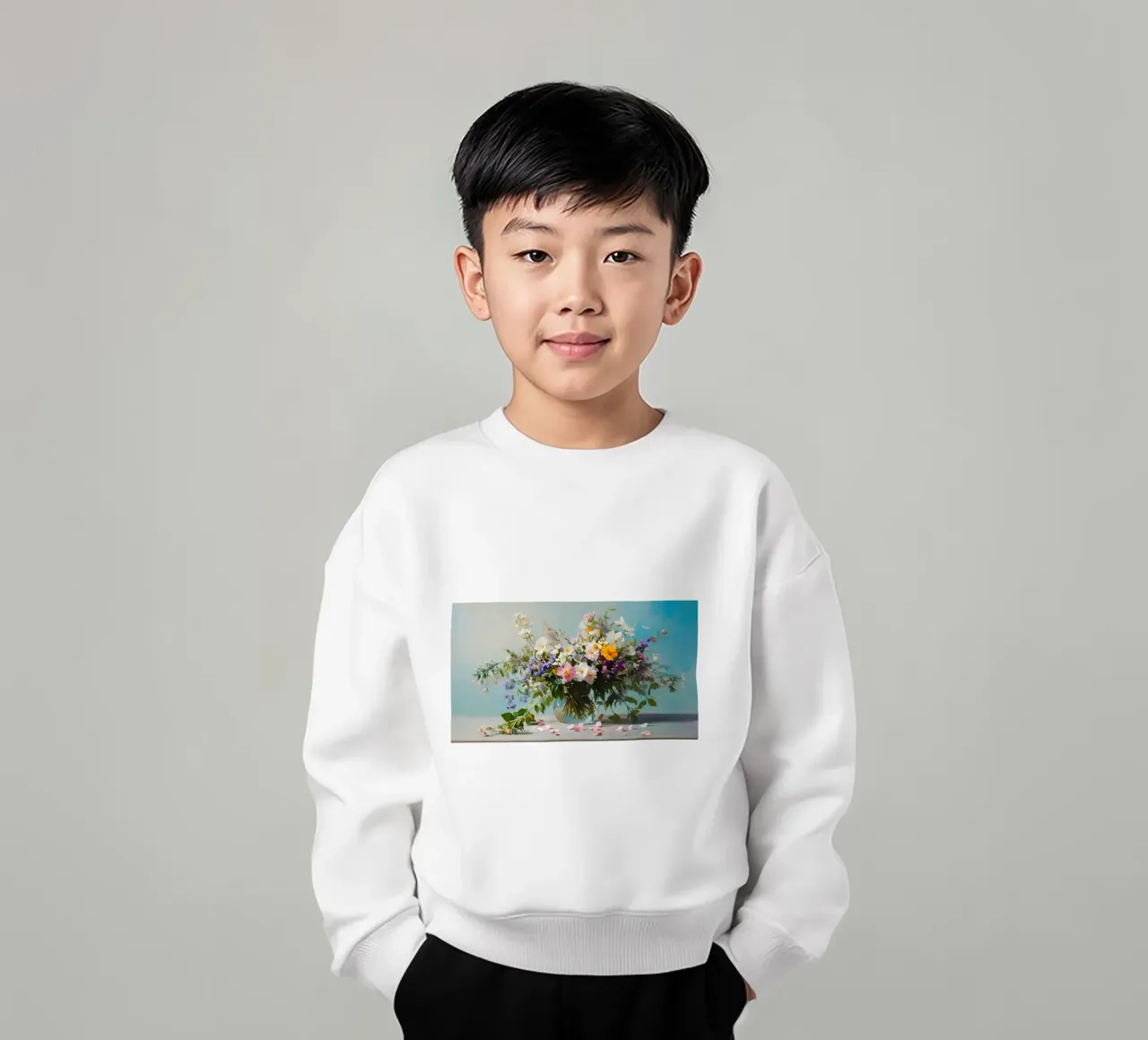 Wildflower Serenity: Impasto Floral Bouquet - Blue Hues kids sweatshirt by ClubArt