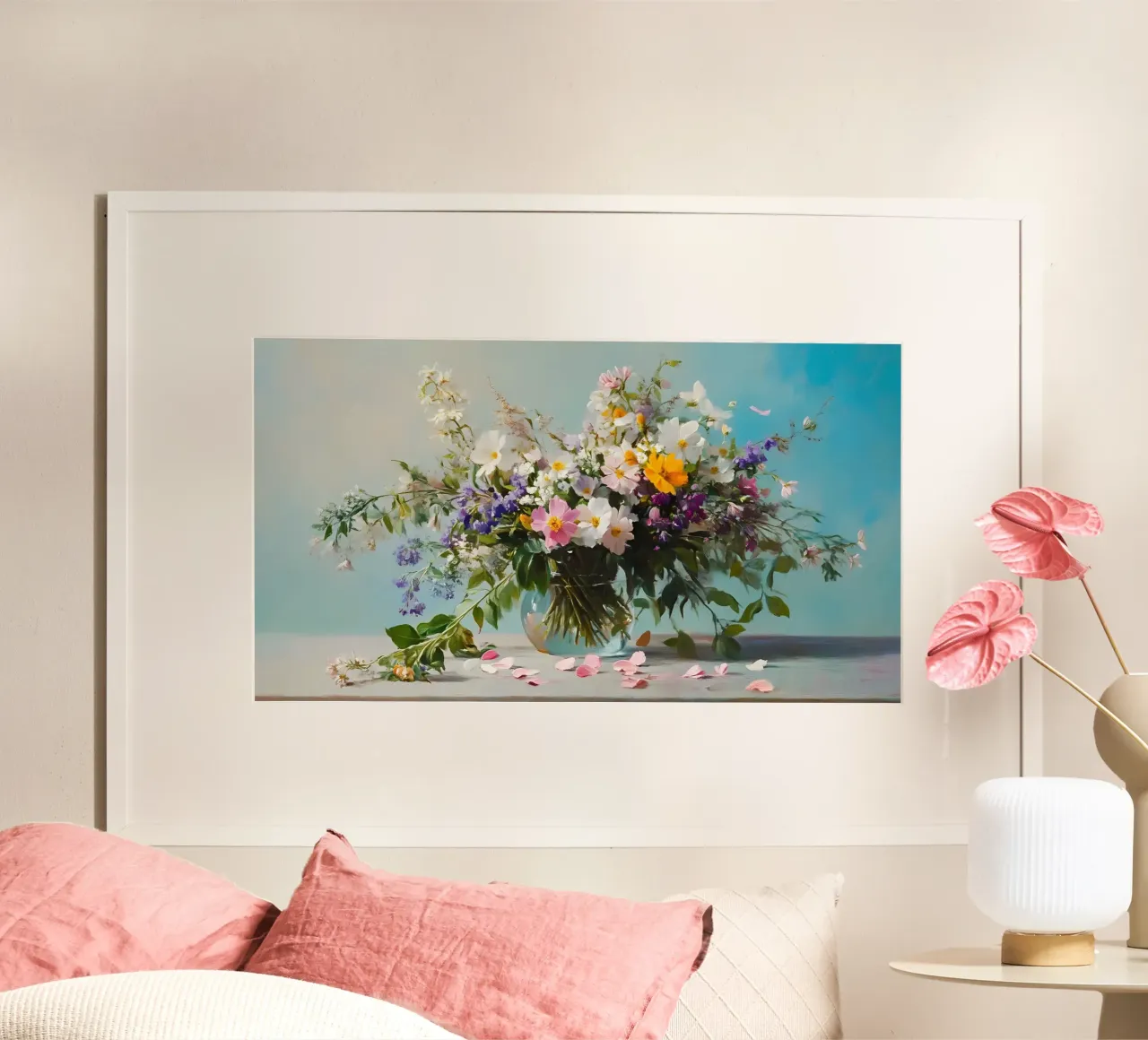 Serenità dei fiori selvatici: Bouquet floreale Impasto - Tonalità di blu poster da ClubArt