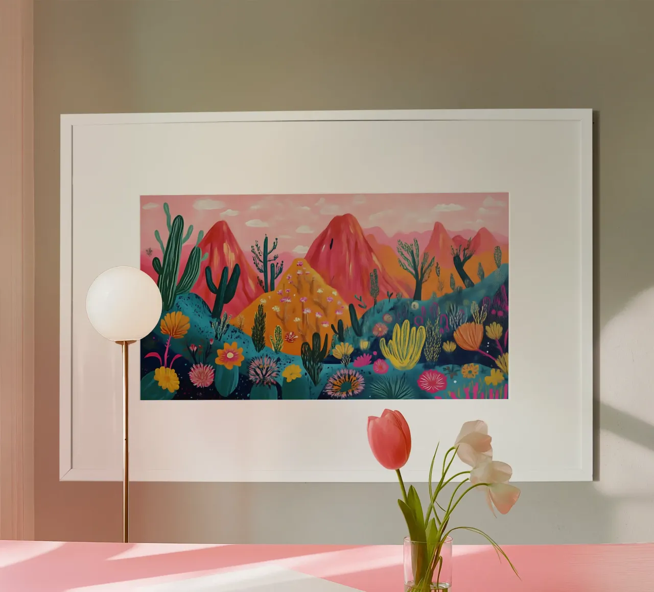 Vibrant Desert Dreamscape - Bold Folk Art Landscape poster by ClubArt