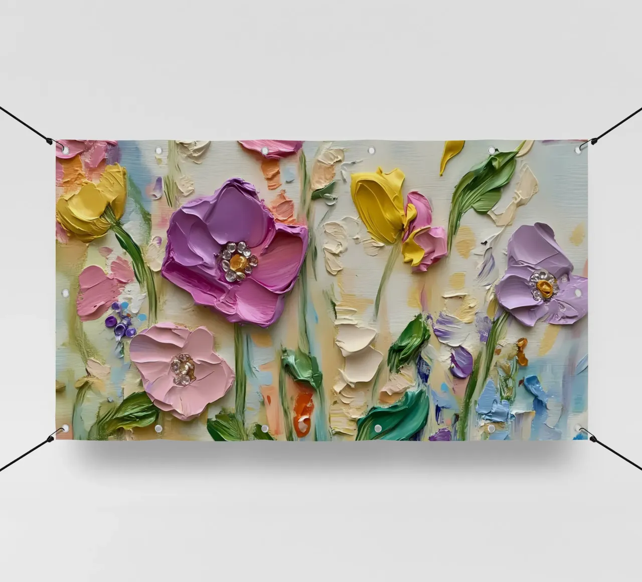 Giardino floreale strutturato - Fiori pastello in 3D Impasto telo in pvc da ClubArt