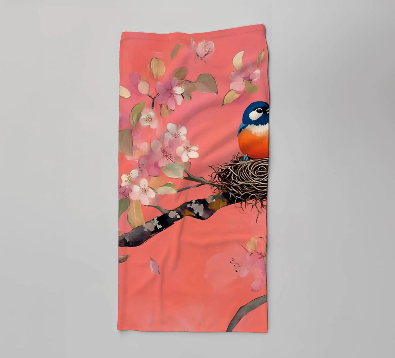 Cherry Blossom & Birds - Whimsical Avian Spring Art towel by ClubArt