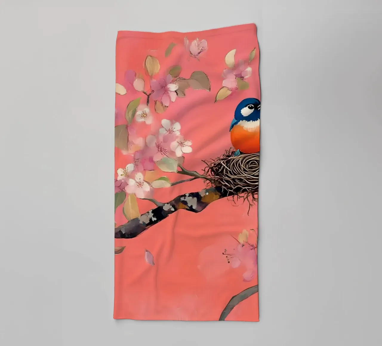 Fiori di ciliegio e uccelli - arte aviaria di primavera asciugamano da bagno da ClubArt