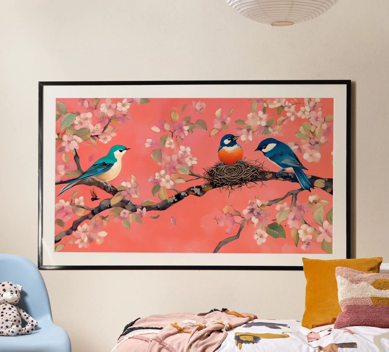 Cherry Blossom & Birds - Whimsical Avian Spring Art poster by ClubArt