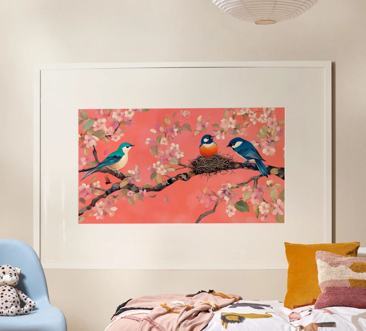 Cherry Blossom & Birds - Whimsical Avian Spring Art poster by ClubArt