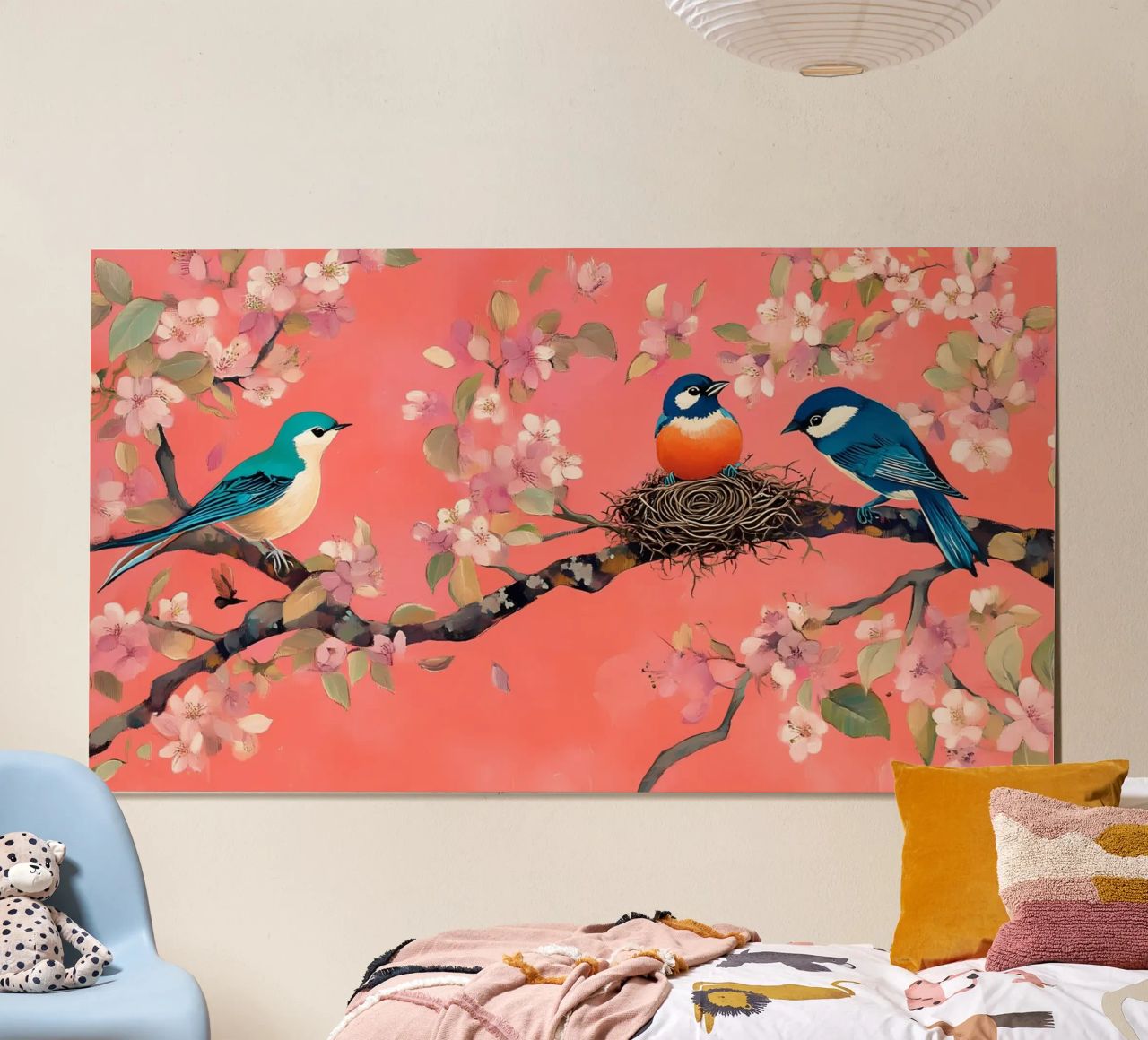 Cherry Blossom & Birds - Whimsical Avian Spring Art poster by ClubArt