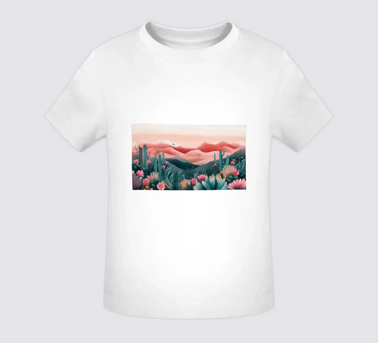 Paesaggio onirico del deserto rosa - Cactus e arte floreale bohémien maglietta neonato da ClubArt