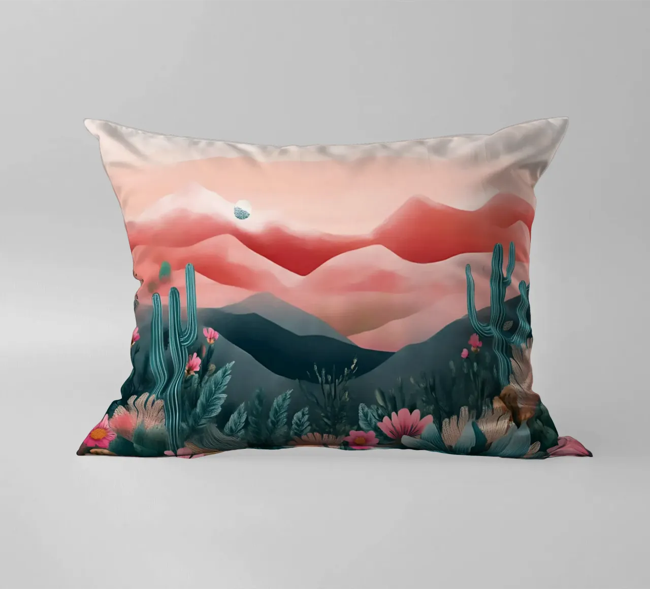 Paesaggio onirico del deserto rosa - Cactus e arte floreale bohémien cuscino da ClubArt