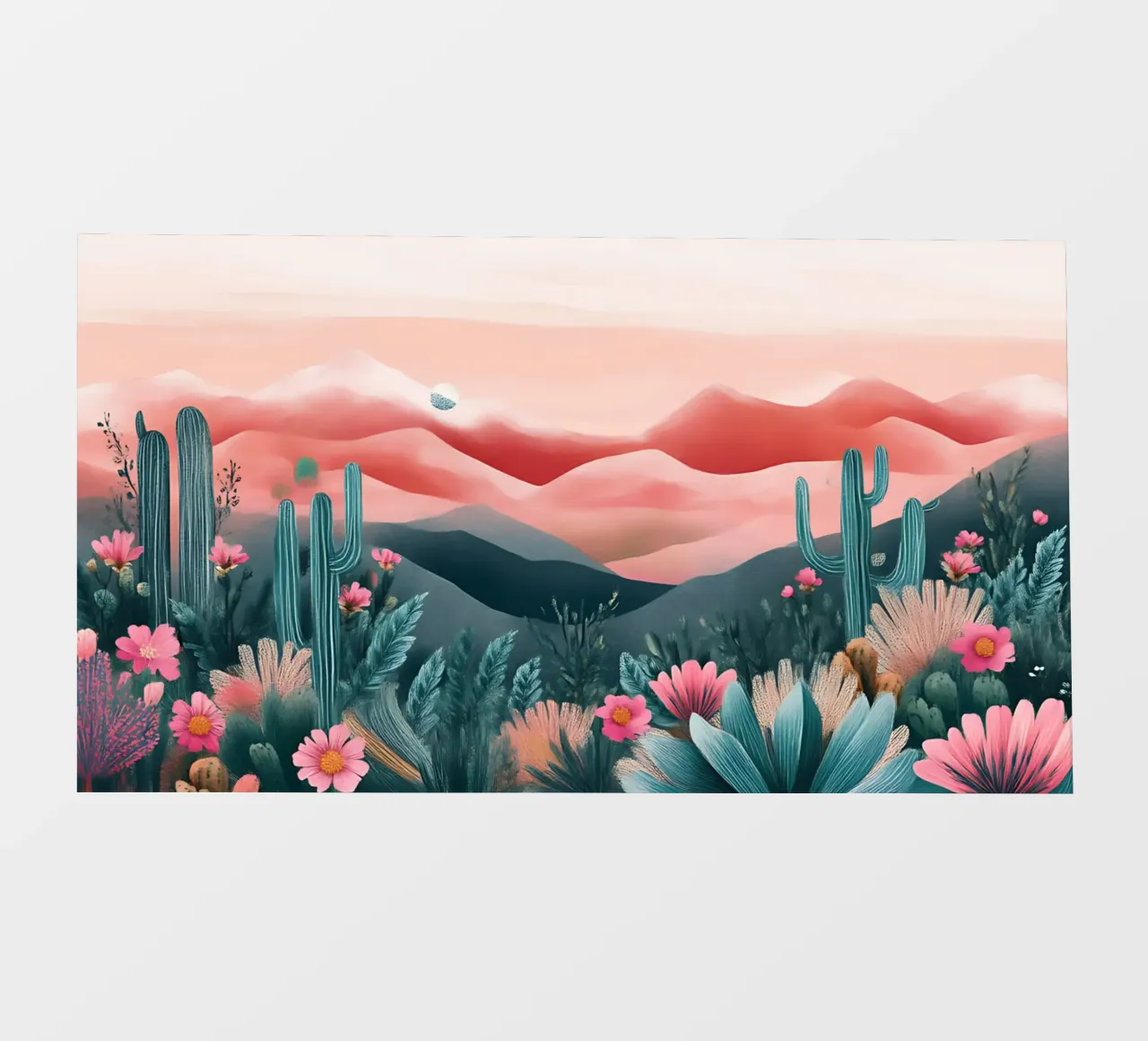 Paesaggio onirico del deserto rosa - Cactus e arte floreale bohémien telo in pvc da ClubArt