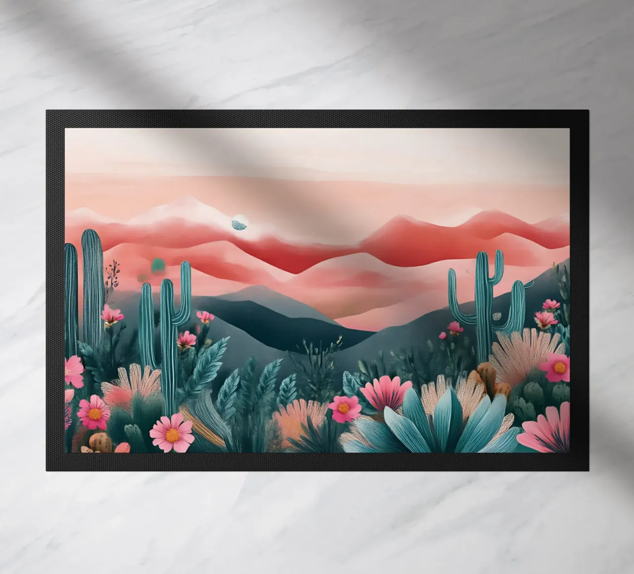 Paesaggio onirico del deserto rosa - Cactus e arte floreale bohémien zerbino da ClubArt