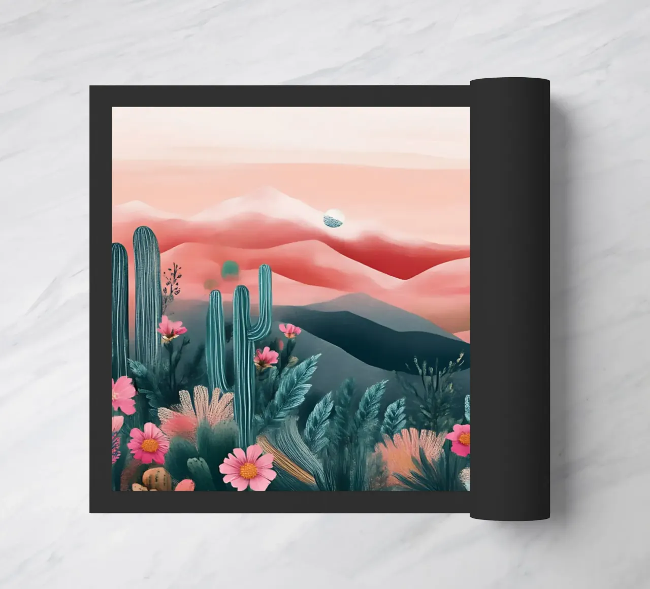 Paesaggio onirico del deserto rosa - Cactus e arte floreale bohémien zerbino da ClubArt