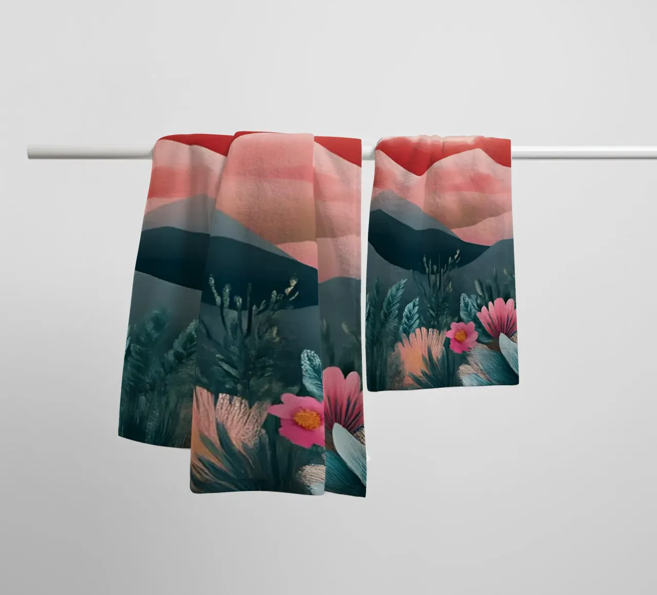 Roze woestijn droomlandschap - Boheemse cactus en bloemsierkunst badhanddoek van ClubArt