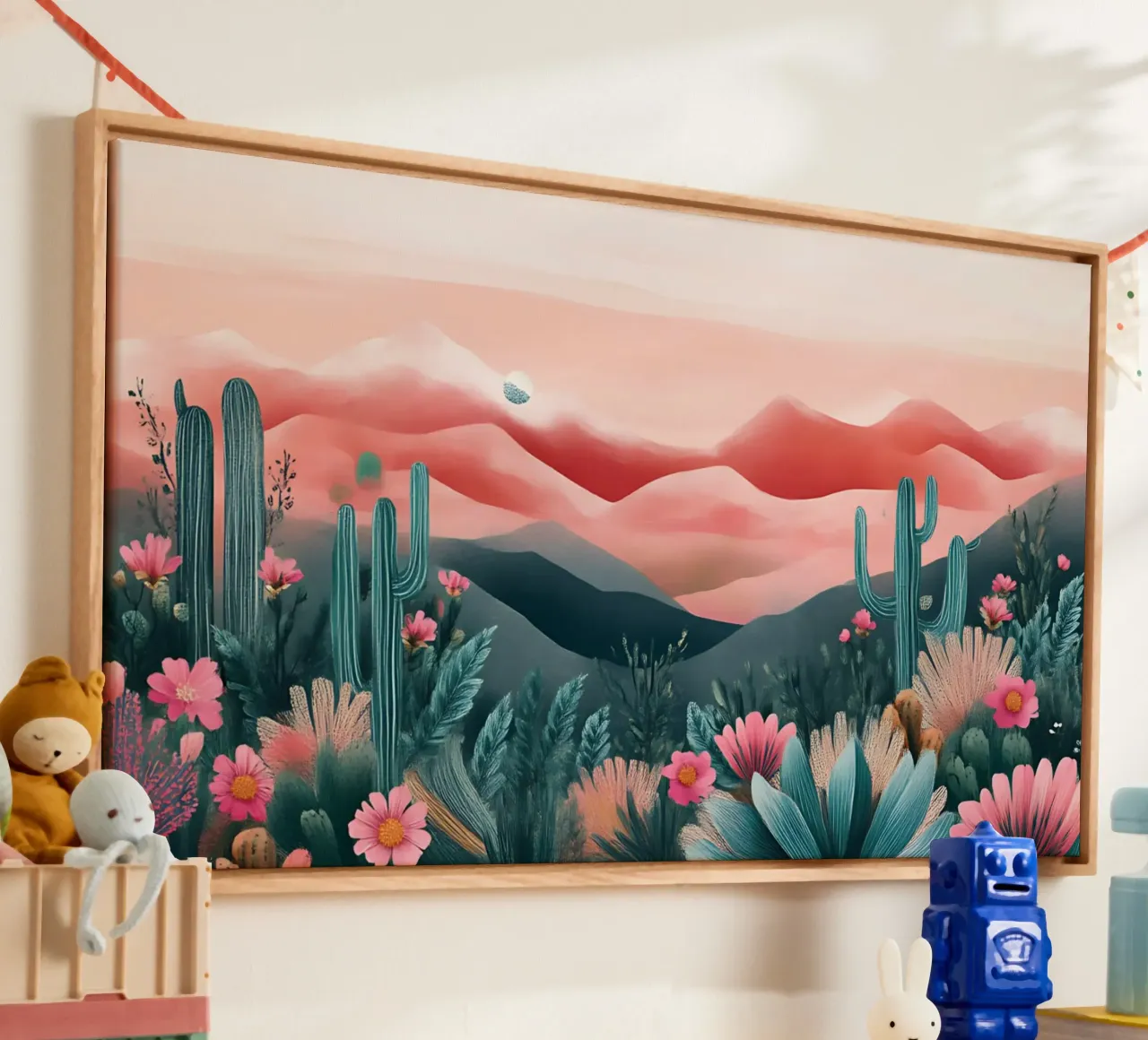 Pink Desert Dreamscape - Bohemian Cactus & Floral Art canvas by ClubArt